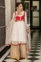 Red and White Chiffon Sharara Dress